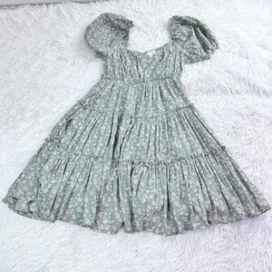 Blu Pepper puff sleeve tiered floral dress elastic‎ waist